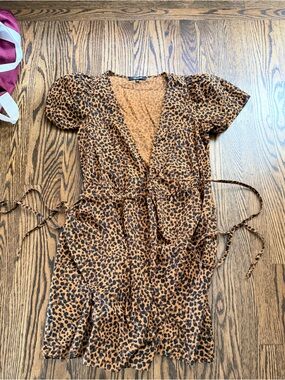 Madewell Rust & Black Leopard Print wrap dress xxs